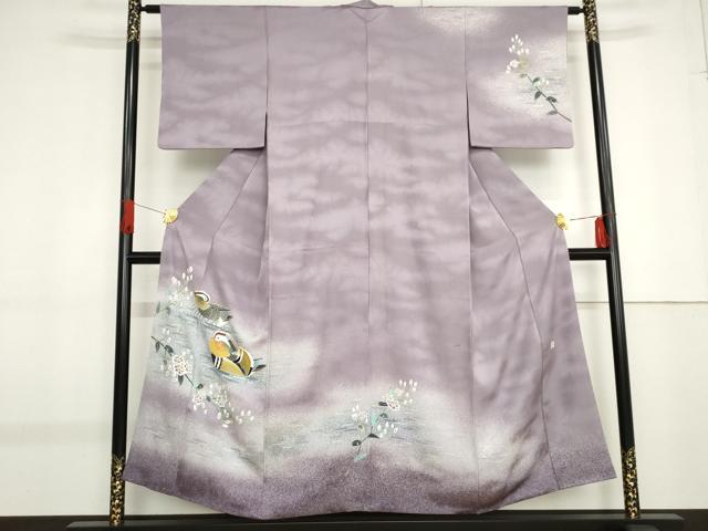 平和屋着物●人間国宝・羽田登喜男  　訪問着　鴛鴦　暈し染め　正絹　逸品　AABF9055cs