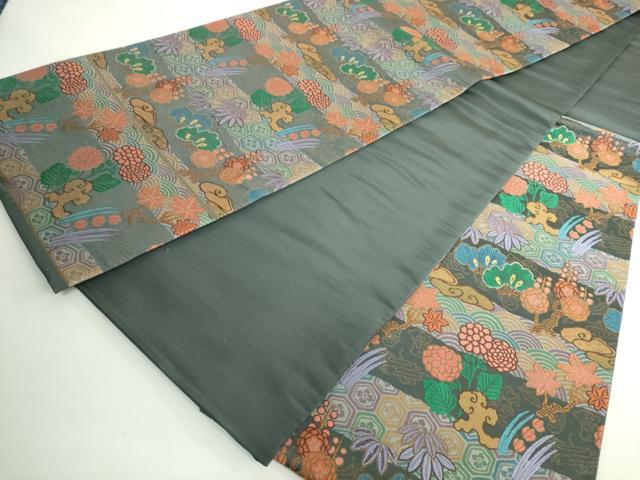 平和屋本店●極上　1854年創業　帯屋捨松　六通柄袋帯　唐織　吉祥草花文　金糸　共箱付き　逸品　未使用　DZAB4846kh6 平和屋本店○極上 1854年創業 帯屋捨松 六通柄袋帯 唐織 舞花文 黒地