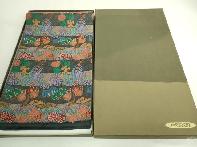 平和屋本店●極上　1854年創業　帯屋捨松　六通柄袋帯　唐織　吉祥草花文　金糸　共箱付き　逸品　未使用　DZAB4846kh6 平和屋本店○極上 1854年創業 帯屋捨松 六通柄袋帯 唐織 舞花文 黒地