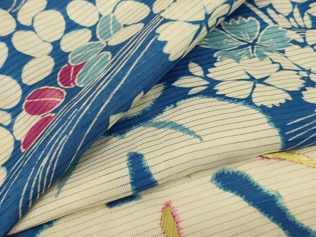 平和屋着物＊夏物　アンティーク　大正ロマン　絽　小紋　駒刺繍　流水草花文　正絹　逸品　AABF6891jd