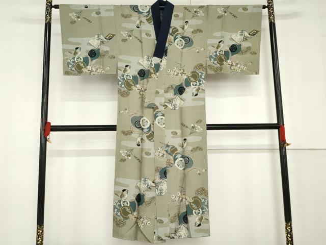 平和屋着物●男性　長襦袢　無双仕立て　瓢箪に雀　正絹　逸品　AABF9141cs