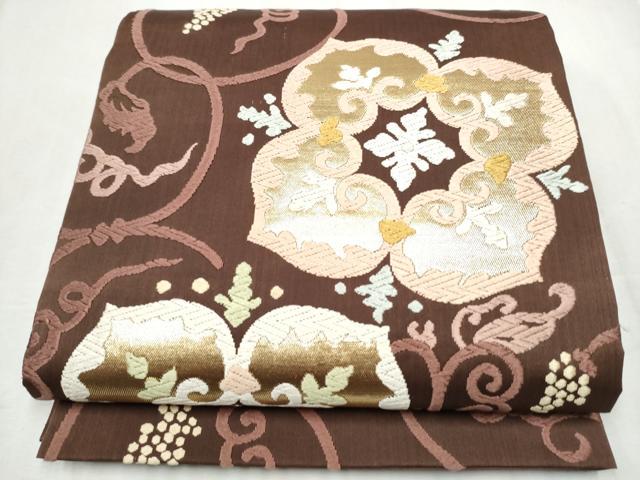 平和屋着物●六通柄袋帯　唐織　花唐草文　金糸　正絹　逸品　CABD0636hy