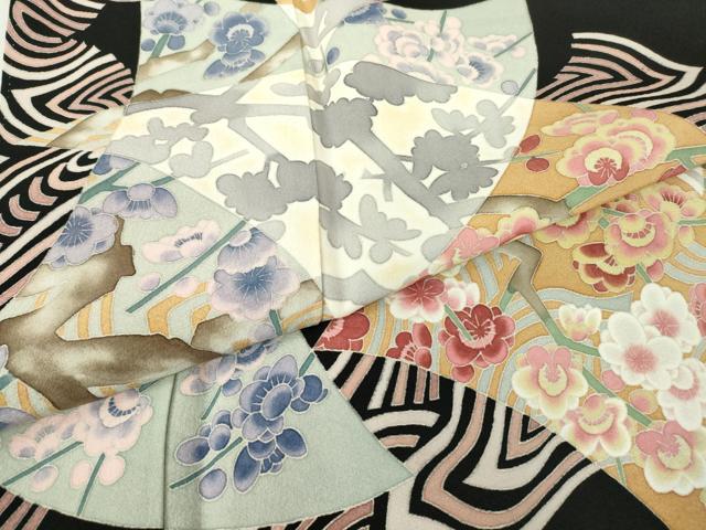 平和屋着物●本加賀友禅作家　梶山 伸　黒留袖　地紙吉祥花文　正絹　逸品　DABA4825az 平和屋着物○本加賀友禅作家 梶山 伸 黒留袖 地紙吉祥花文 正絹 逸品
