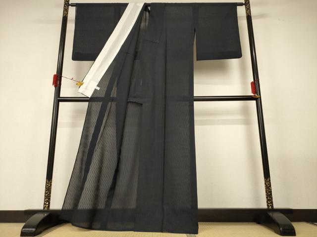 平和屋着物＊夏物　本場大島紬　夏大島　透かし織　紫黒色　反端付き　正絹　逸品　AABF9439jd_1