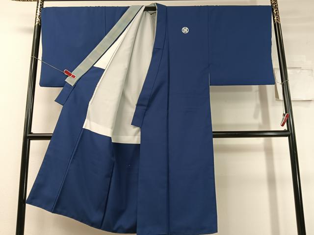 平和屋着物●男性　色紋付　紺青色　洗える着物　CABC9825vp_1