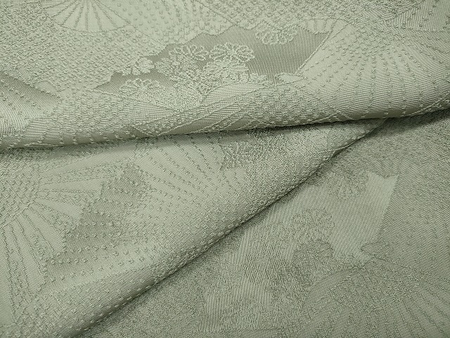 平和屋着物●上質な色無地　扇吉祥花地紋　柳鼠色　正絹　逸品　CABD0159ut