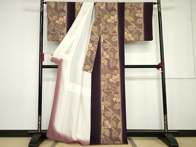 平和屋着物●摺型友禅　京都　多ち花　小紋　鹿の子椿間道　暈し染め　鬼しぼ縮緬　正絹　逸品　AABG0395cs_1