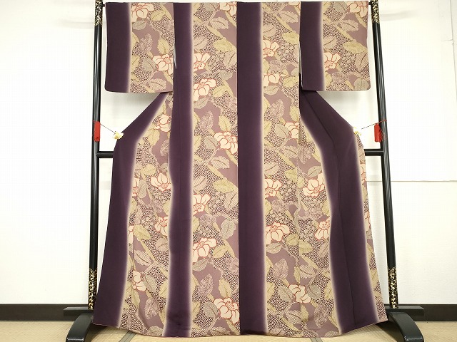 平和屋着物●摺型友禅　京都　多ち花　小紋　鹿の子椿間道　暈し染め　鬼しぼ縮緬　正絹　逸品　AABG0395cs