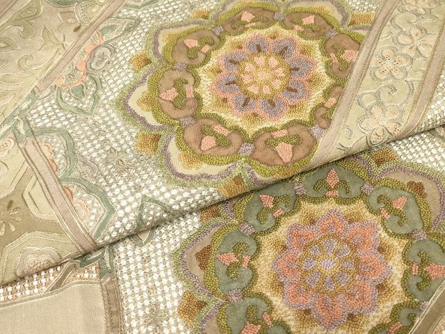 平和屋着物●中国三大刺繍　スワトウ刺繍　汕頭刺繍　相良刺繍　総刺繍　太鼓柄袋帯　紬地　正倉院花文　正絹　逸品　DABA4965az_2