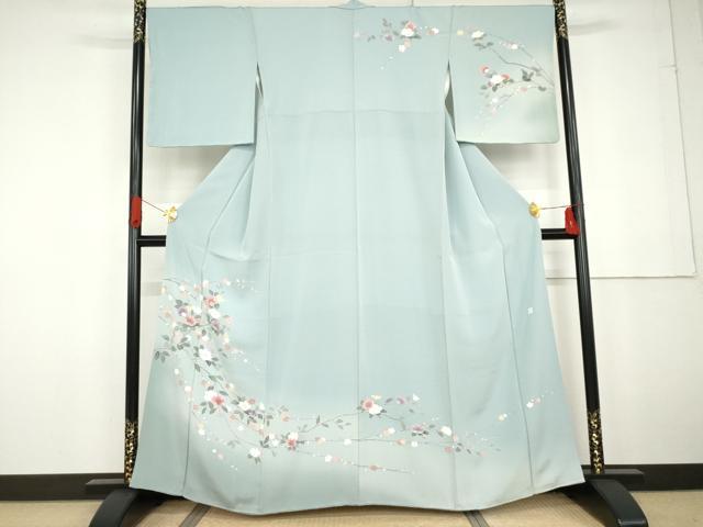 平和屋着物▽染織作家　渋紙型　渋谷和子　小紋　単衣　草花文　反端付き　正絹　逸品　AABH5705jh 平和屋着物▽染織作家 渋紙型 渋谷和子 小紋 単衣 草花文 反端付き