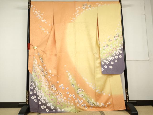平和屋着物●豪華振袖　駒刺繍　舞花文　暈し染め　金彩　正絹　逸品　AABG2739cs