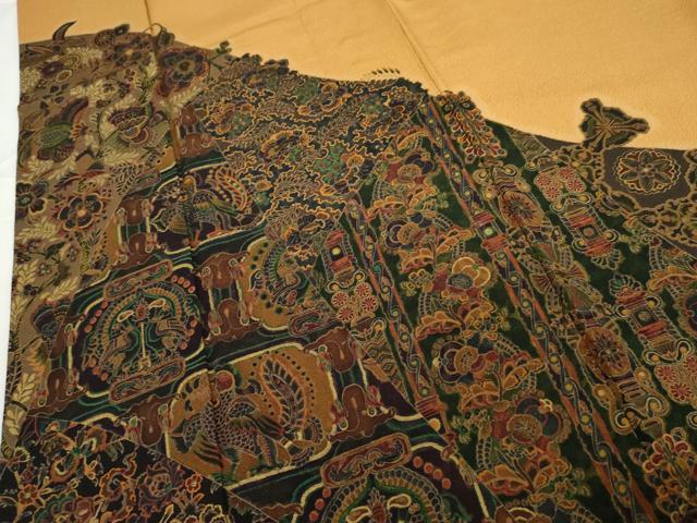 平和屋着物●前田仁仙　仁仙更紗　色留袖　更紗花鳥文　正絹　逸品　AABG2758cs_4