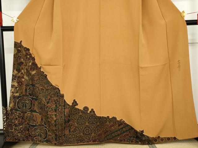 平和屋着物●前田仁仙　仁仙更紗　色留袖　更紗花鳥文　正絹　逸品　AABG2758cs_2