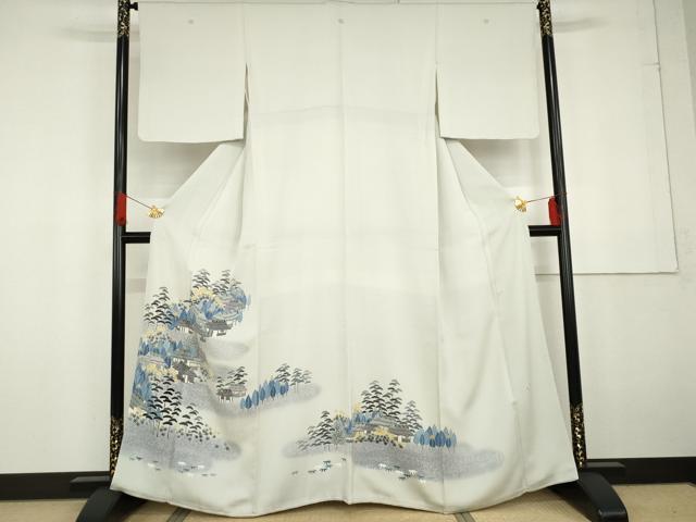 平和屋着物●人間国宝・羽田登喜男　色留袖　風景樹林松文　正絹　逸品　AABG2744cs