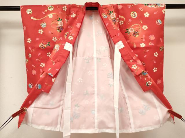 平和屋着物[]七五三　女の子　３歳　祝着　三つ身　長襦袢(単衣・半衿刺繍)・被布セット　鈴花文　暈し染め　金彩　DABA3970ma_2