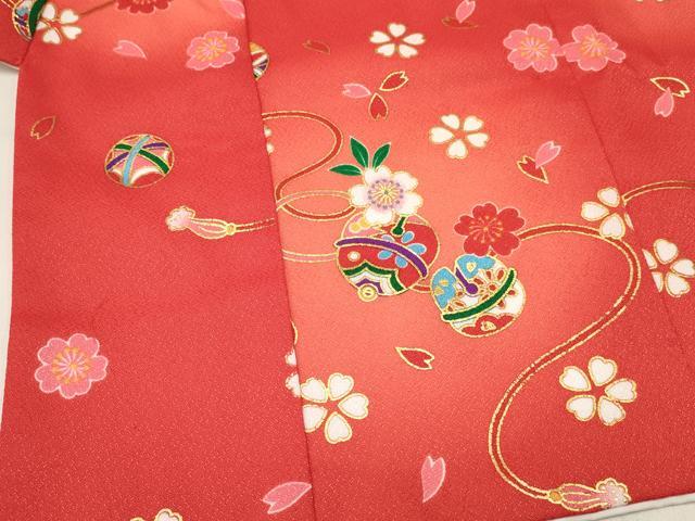 平和屋着物[]七五三　女の子　３歳　祝着　三つ身　長襦袢(単衣・半衿刺繍)・被布セット　鈴花文　暈し染め　金彩　DABA3970ma_3