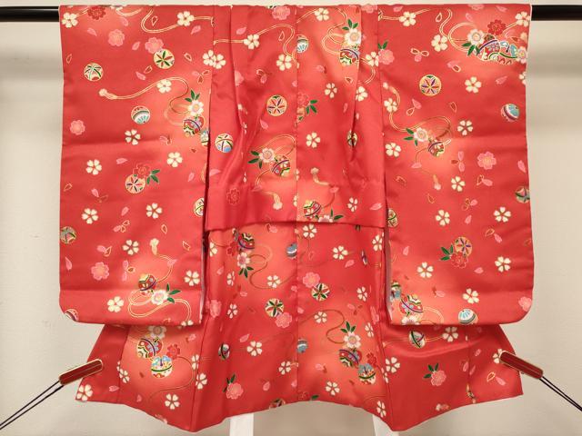 平和屋着物[]七五三　女の子　３歳　祝着　三つ身　長襦袢(単衣・半衿刺繍)・被布セット　鈴花文　暈し染め　金彩　DABA3970ma_1