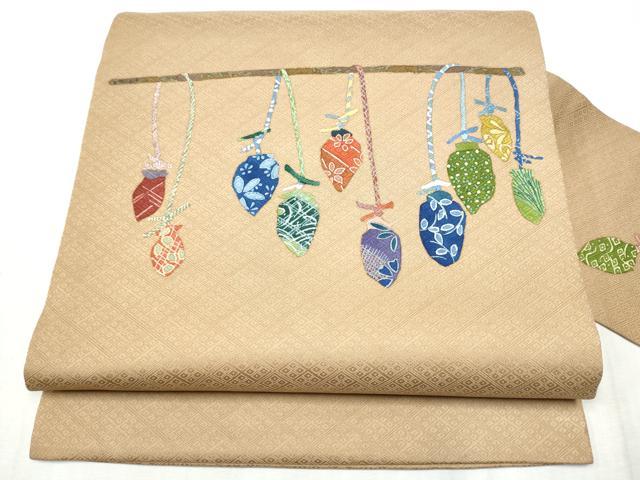 平和屋着物●九寸名古屋帯　型染め　成物　正絹　逸品　CABD5732hy