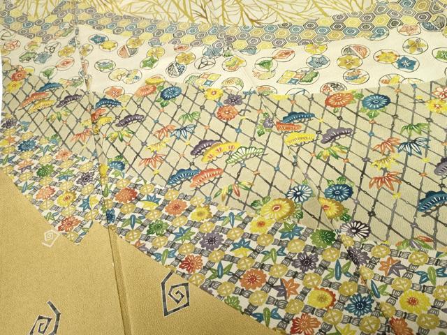 平和屋着物●江戸紅型　五味桂子　訪問着　型染め　吉祥花丸文　鬼しぼ縮緬　正絹　逸品　AABG2780cs 平和屋着物○江戸紅型 五味桂子 訪問着 型染め 吉祥花丸文 鬼しぼ縮緬