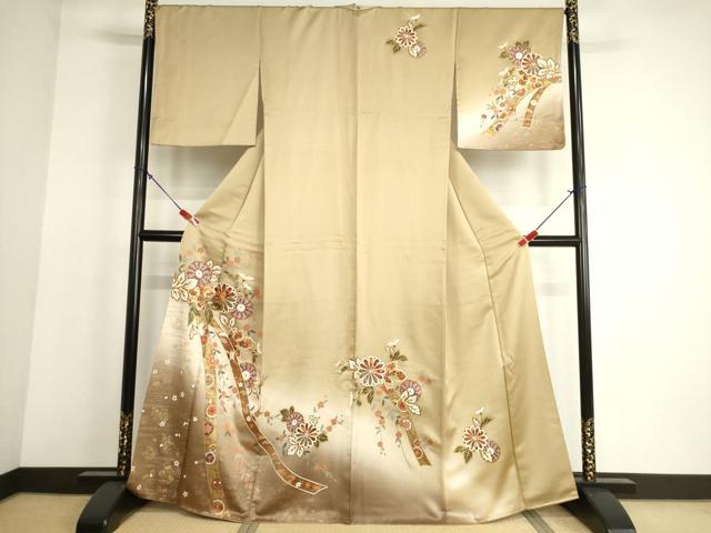 平和屋着物○訪問着 駒刺繍 蔓帯花文 暈し染め 金彩 正絹 逸品 