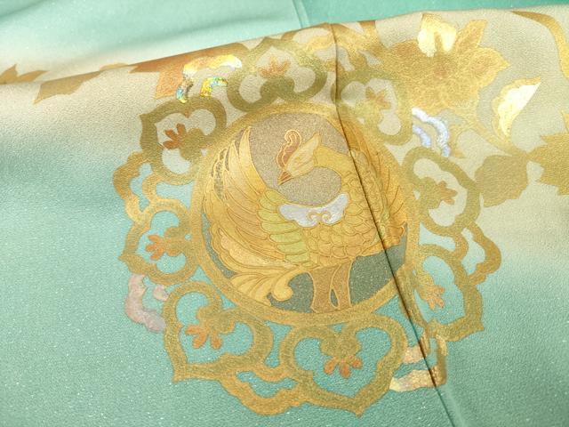 平和屋着物●金彩友禅作家　金彩の魔術師　堀省平　金煌織　訪問着　花鳥文　暈し染め　金銀彩　銀通し地　正絹　逸品　AABG3720ck_6