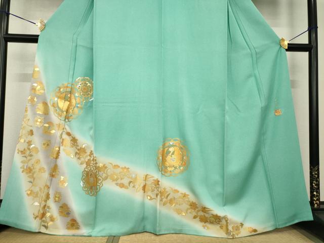 平和屋着物●金彩友禅作家　金彩の魔術師　堀省平　金煌織　訪問着　花鳥文　暈し染め　金銀彩　銀通し地　正絹　逸品　AABG3720ck_2