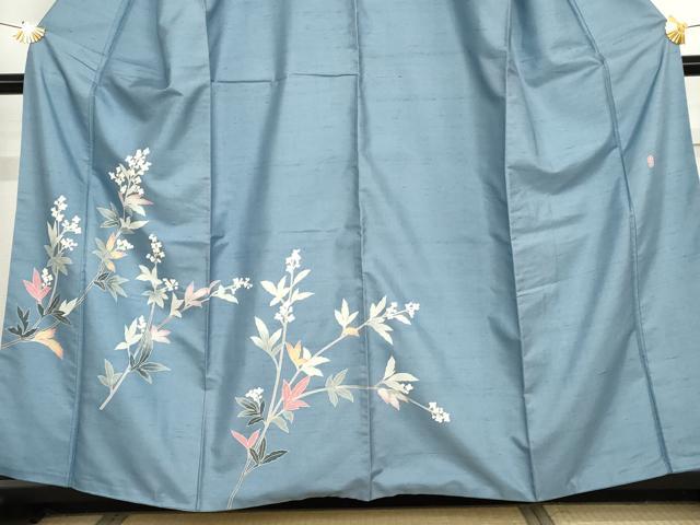 平和屋着物●本加賀友禅作家　成竹登茂男　訪問着　白山紬地　枝花文　正絹　逸品　AABG3569cs_2