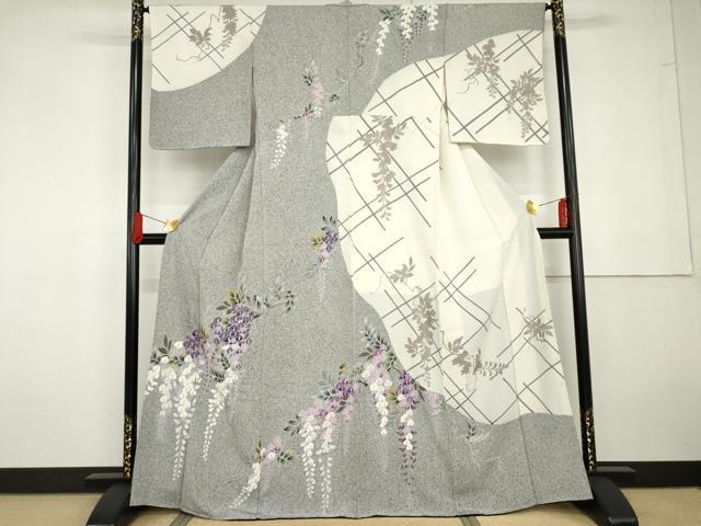 平和屋着物●京友禅作家　北橋源二　訪問着　藤花房　金彩　正絹　逸品　未使用　AABG5288cs 平和屋着物○京友禅作家 北橋源二 訪問着 藤花房 金彩 正絹 逸品 未