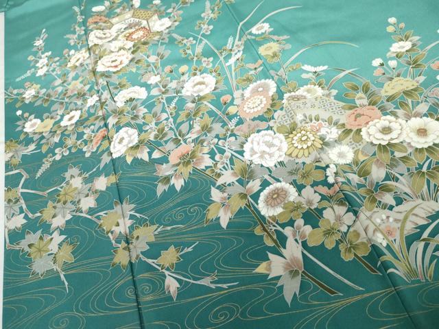 平和屋着物●訪問着　流水枝花文　暈し染め　金彩　正絹　逸品　AABG5323cs_4