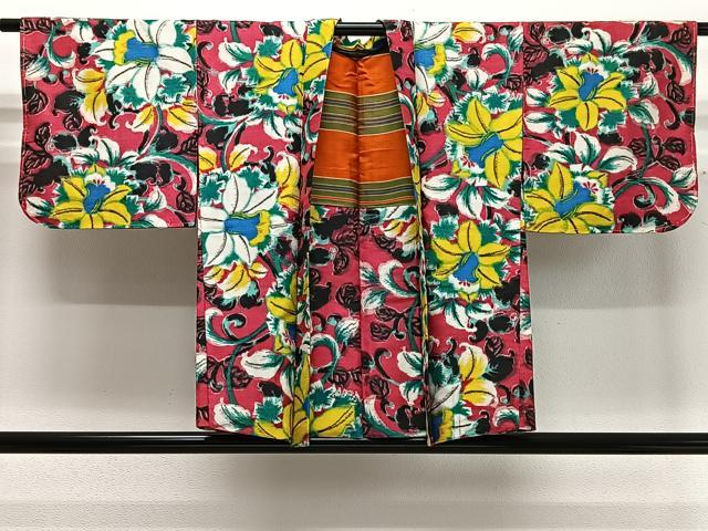 平和屋着物∞アンティーク 大正ロマン 羽織 草花文 銘仙 正絹 逸品 