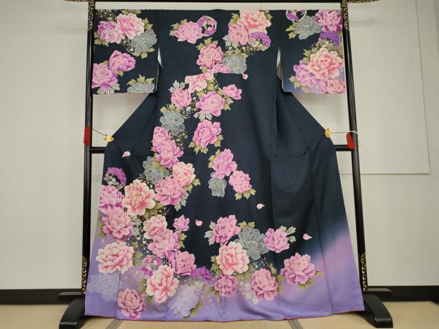 平和屋着物○訪問着 草花文 暈し染め 金糸 金銀彩 銀通し地 正絹 逸品 