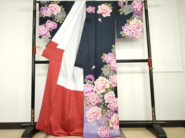 平和屋着物○訪問着 草花文 暈し染め 金糸 金銀彩 銀通し地 正絹 逸品
