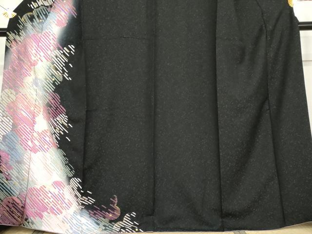 平和屋着物●訪問着　龍絞り　舞花文　暈し染め　黒地　金彩　銀通し地　正絹　逸品　AABG7803cs_2