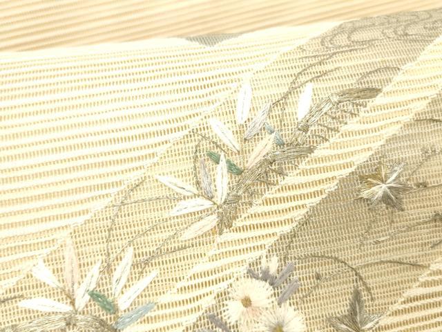 平和屋着物＊夏物 絽綴れ 八寸名古屋帯 刺繍 流水籬草花文 金銀糸 正絹