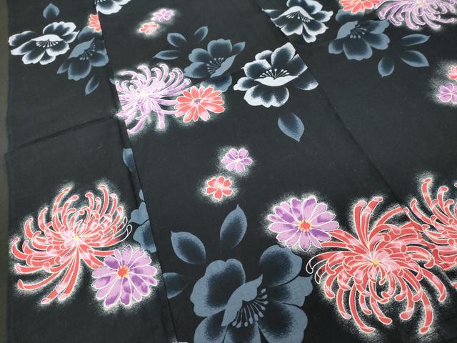 平和屋着物∴夏物 浴衣 乱菊 黒地 綿 逸品 DABD2636cdの通販はau PAY