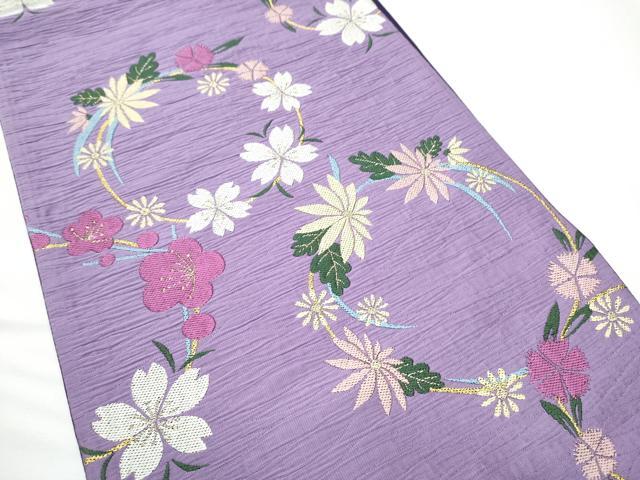 平和屋着物●六通柄袋帯　唐織　ふくれ織　花丸文　ATELIER　SAB　金糸　正絹　逸品　CABE0232hy 平和屋着物○六通柄袋帯 唐織 ふくれ織 花丸文 ATELIER SAB 金糸 正絹