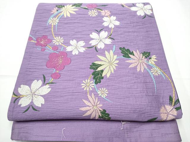 平和屋着物●六通柄袋帯　唐織　ふくれ織　花丸文　ATELIER　SAB　金糸　正絹　逸品　CABE0232hy 平和屋着物○六通柄袋帯 唐織 ふくれ織 花丸文 ATELIER SAB 金糸 正絹