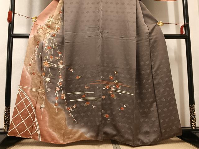 平和屋着物●訪問着　駒刺繍　花蝶文　暈し染め　金彩　正絹　逸品　AABG7341ph_2