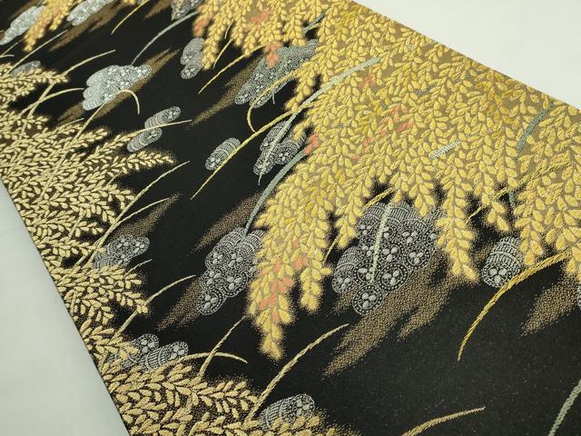 平和屋本店●極上 西陣 皇室 総理大臣献上作家 青木兄弟 六通柄袋帯 黄金織つづれ 米百俵物語 本金プラチナ 黒地 共箱付 逸品 DZAB5592kh6_3