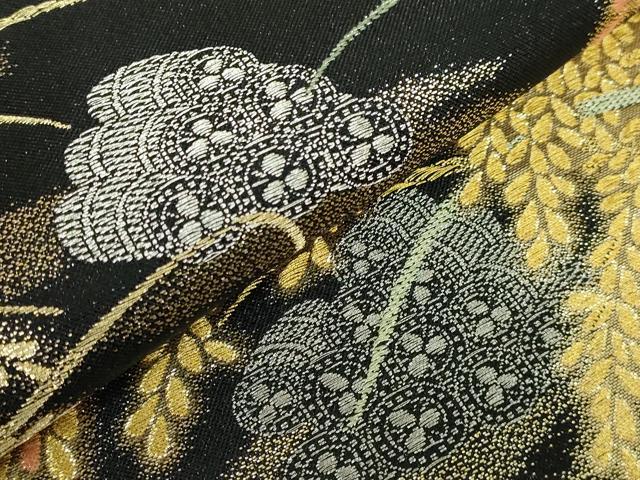 平和屋本店●極上 西陣 皇室 総理大臣献上作家 青木兄弟 六通柄袋帯 黄金織つづれ 米百俵物語 本金プラチナ 黒地 共箱付 逸品 DZAB5592kh6_4