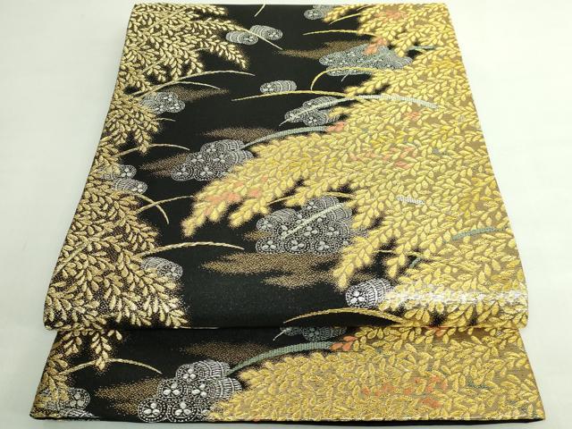 平和屋本店●極上 西陣 皇室 総理大臣献上作家 青木兄弟 六通柄袋帯 黄金織つづれ 米百俵物語 本金プラチナ 黒地 共箱付 逸品 DZAB5592kh6 平和屋本店○極上 西陣 皇室 総理大臣献上作家 青木兄弟 六通柄袋帯