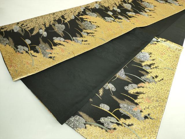 平和屋本店●極上 西陣 皇室 総理大臣献上作家 青木兄弟 六通柄袋帯 黄金織つづれ 米百俵物語 本金プラチナ 黒地 共箱付 逸品 DZAB5592kh6_9
