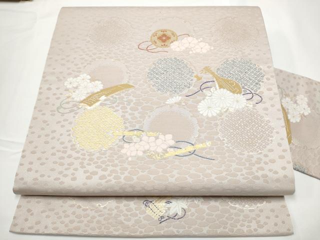 平和屋着物●九寸名古屋帯　唐織　雪輪楽器舞花文　金糸　正絹　逸品　CABE0307hy
