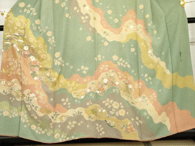 平和屋着物●京友禅の第一人者　松井青々　訪問着　辻が花　駒刺繍　金彩　正絹　逸品　AABG7897cs_2