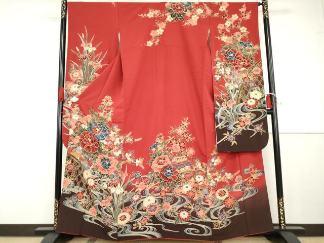 平和屋着物●豪華振袖　紅型　流水鴛鴦風景文　さが美扱い　正絹　逸品　AABG7898cs 平和屋着物○豪華振袖 紅型 流水鴛鴦風景文 さが美扱い 正絹 逸品