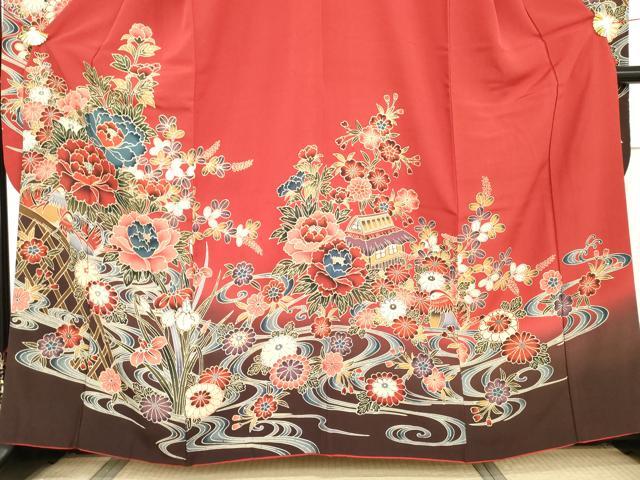 平和屋着物●豪華振袖　紅型　流水鴛鴦風景文　さが美扱い　正絹　逸品　AABG7898cs 平和屋着物○豪華振袖 紅型 流水鴛鴦風景文 さが美扱い 正絹 逸品