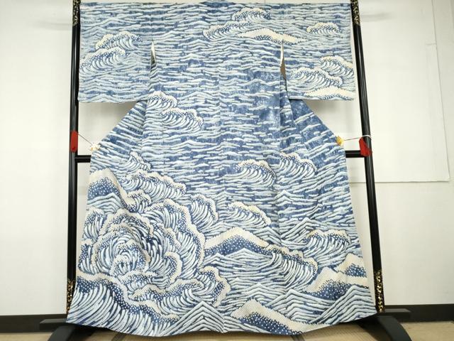 平和屋着物●訪問着　総絞り　立波文　暈し染め　正絹　逸品　AABG7893cs
