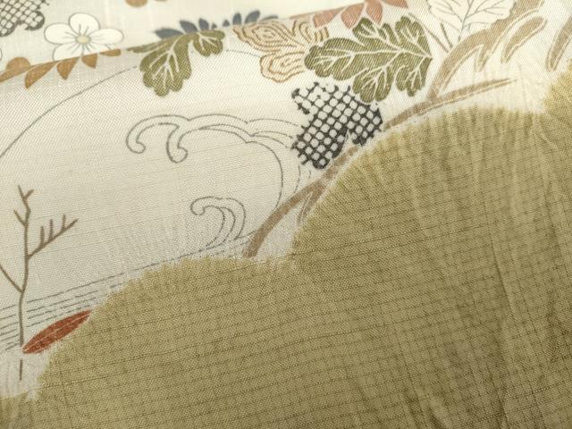 平和屋着物●訪問着　紬地　絞り　流水草花文　正絹　逸品　AABG7908cs_7