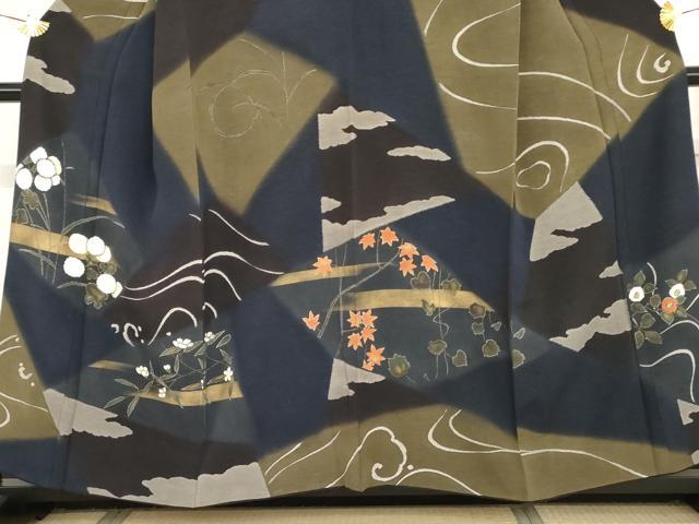 平和屋着物●訪問着　切嵌草花文　暈し染め　金彩　やまと金ラベル　正絹　逸品　AABG7907cs_2