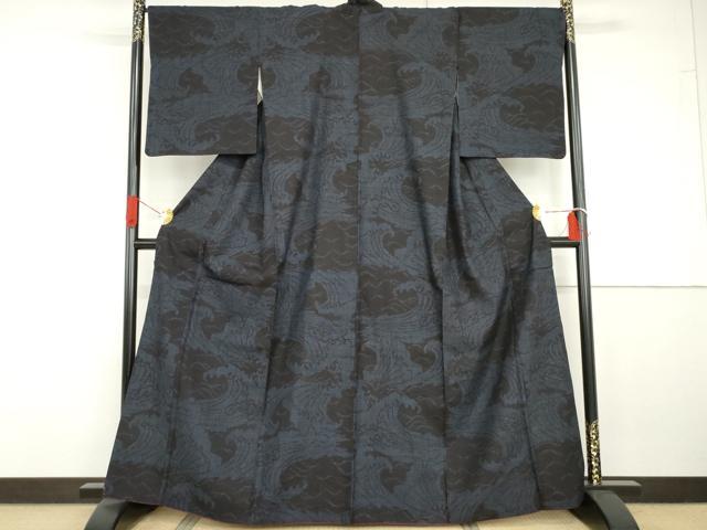 平和屋着物●本場結城紬　重要無形文化財　80亀甲　立波文　正絹　逸品　AABG7901cs